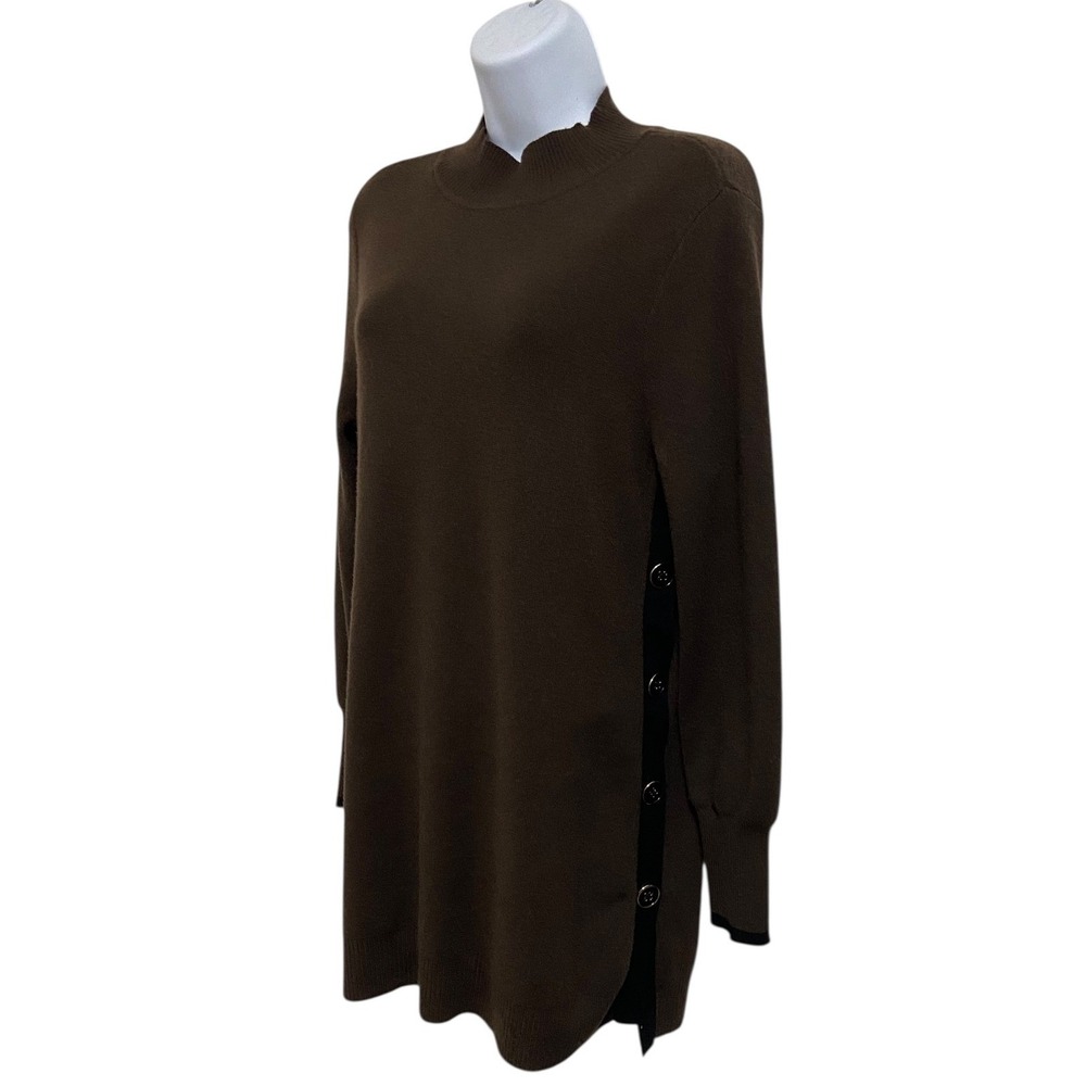 Chicos Brown Cashmere Blend Mock Neck Side Button Sweater Dress Size 1 Medium - Picture 3 of 10